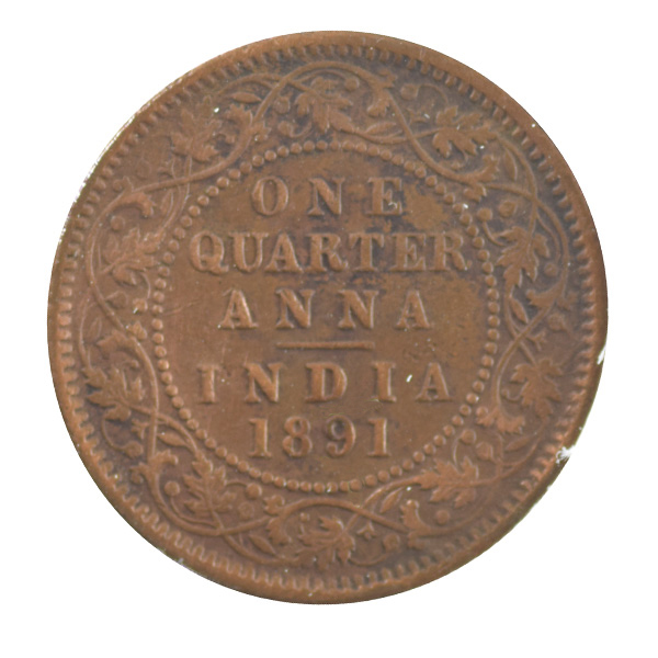 British India Victoria Empress - Quarter Anna Coin 1891 calcutta