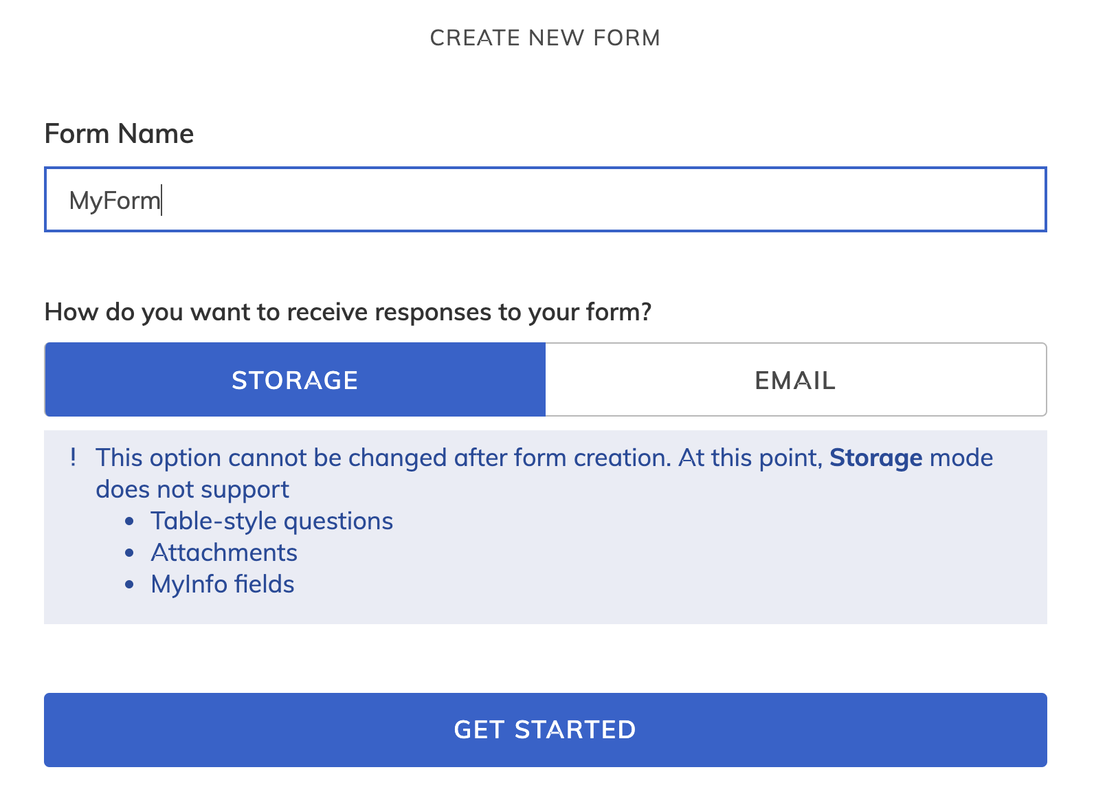 FormSG FAQ Storage Create FormSG FAQ Storage Create
