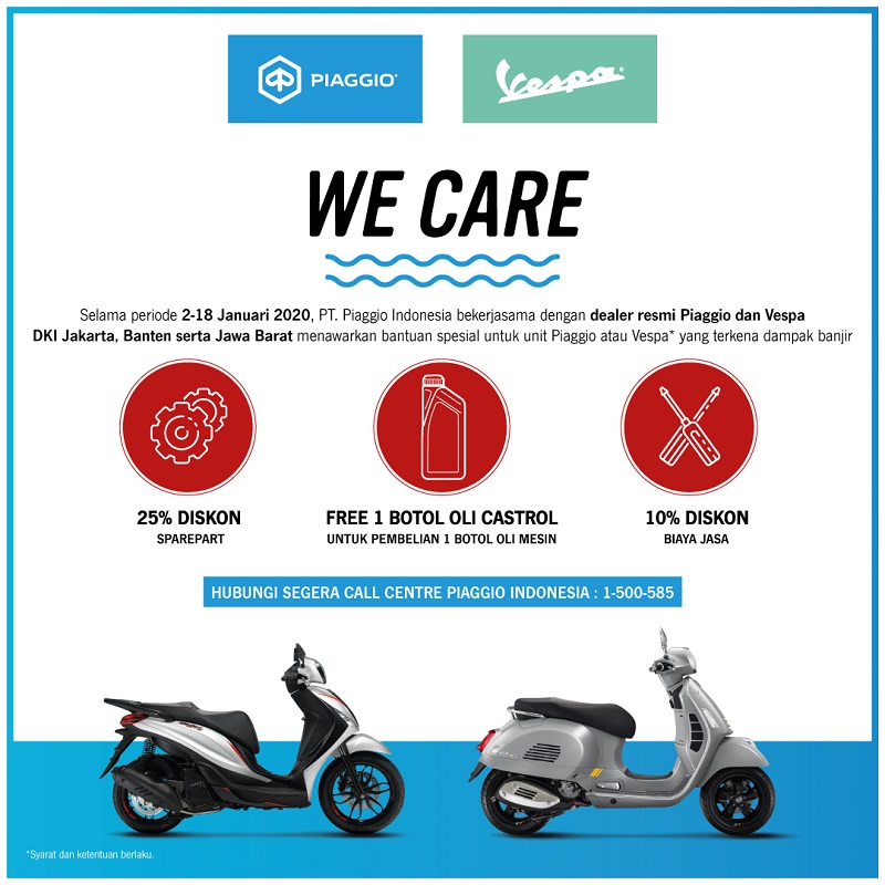 Vespa Kebanjiran? Piaggio We Care kasih Diskon 25 Persen! piaggio we care