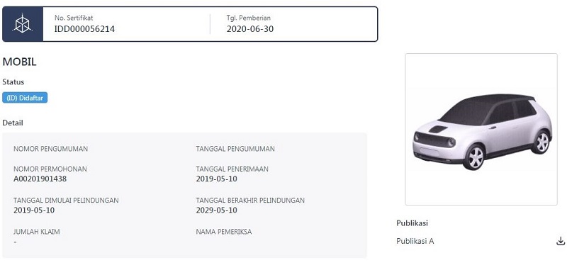 Honda E Segera Mengaspal di Indonesia? desain paten Honda E