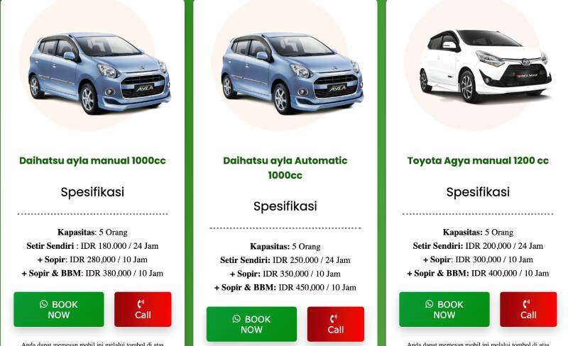 Harga Sewa Mobil di Bali, Pakai atau Tanpa Sopir Harga Sewa Mobil di Bali