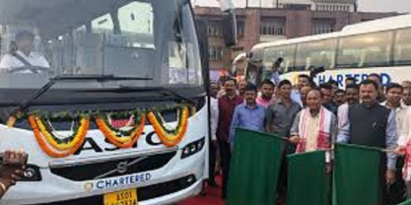 Assam Transport Minister flags off 6 Volvo buses in Guwahati; Launches ASTC App for tickets
