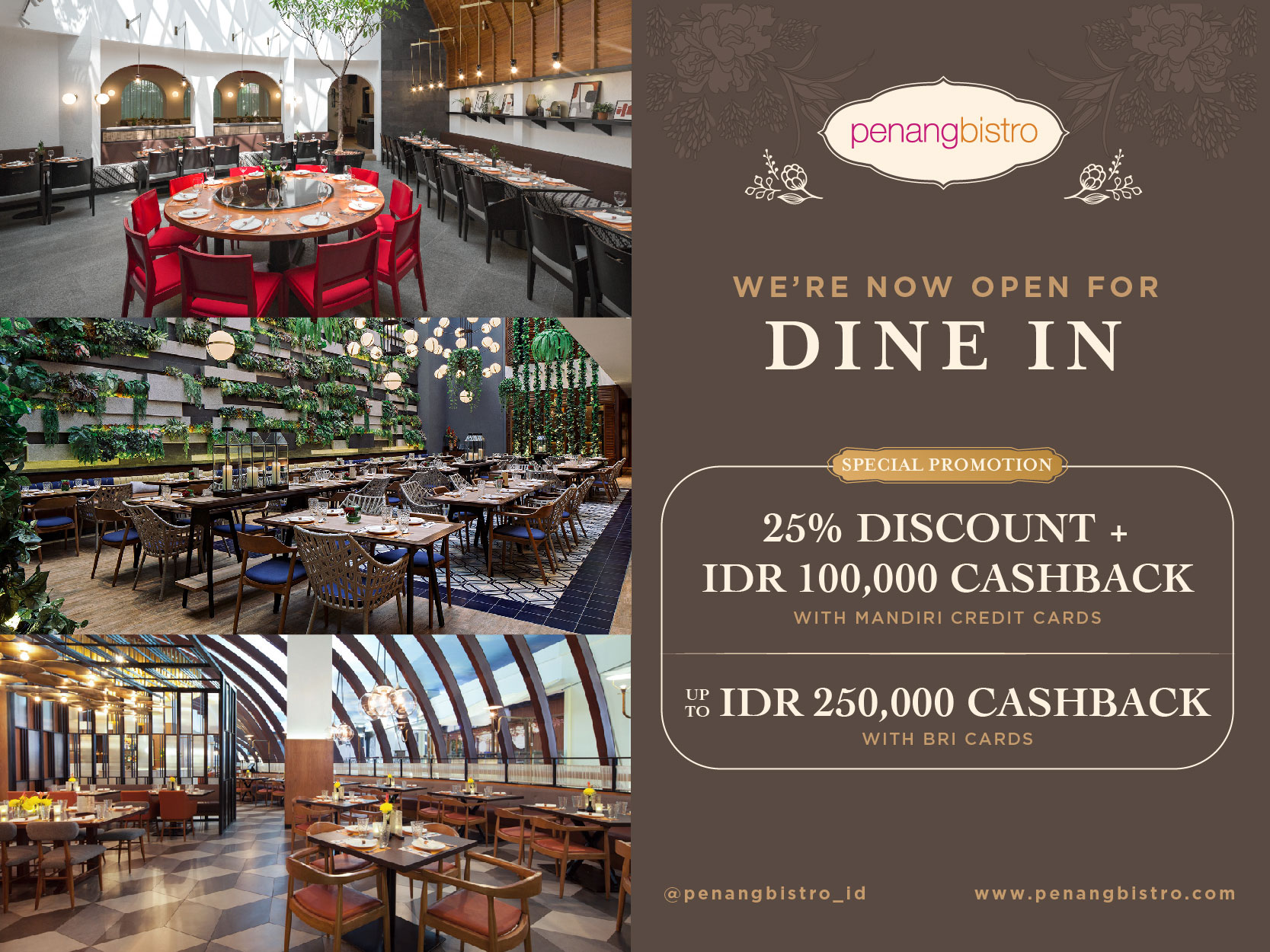 PENANG BISTRO IS NOW OPEN FOR DINE IN, 25% DISC + IDR 100K CASHBACK