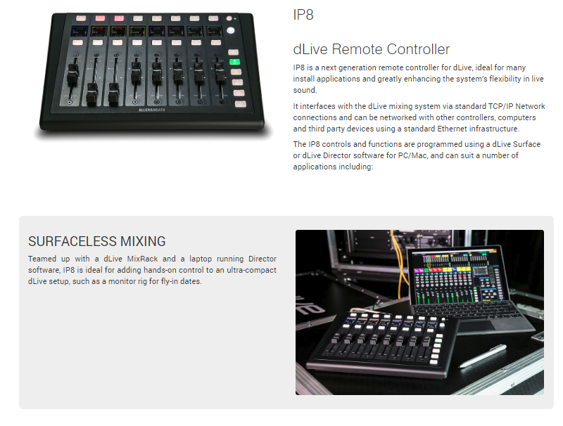 Allen & Heath IP8 Motorized 8 Fader DLive Remote JG Superstore