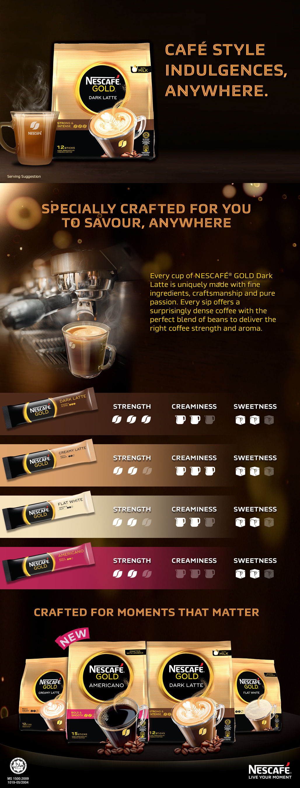 NESCAFE GOLD Dark Latte 12 Sticks 31g Each