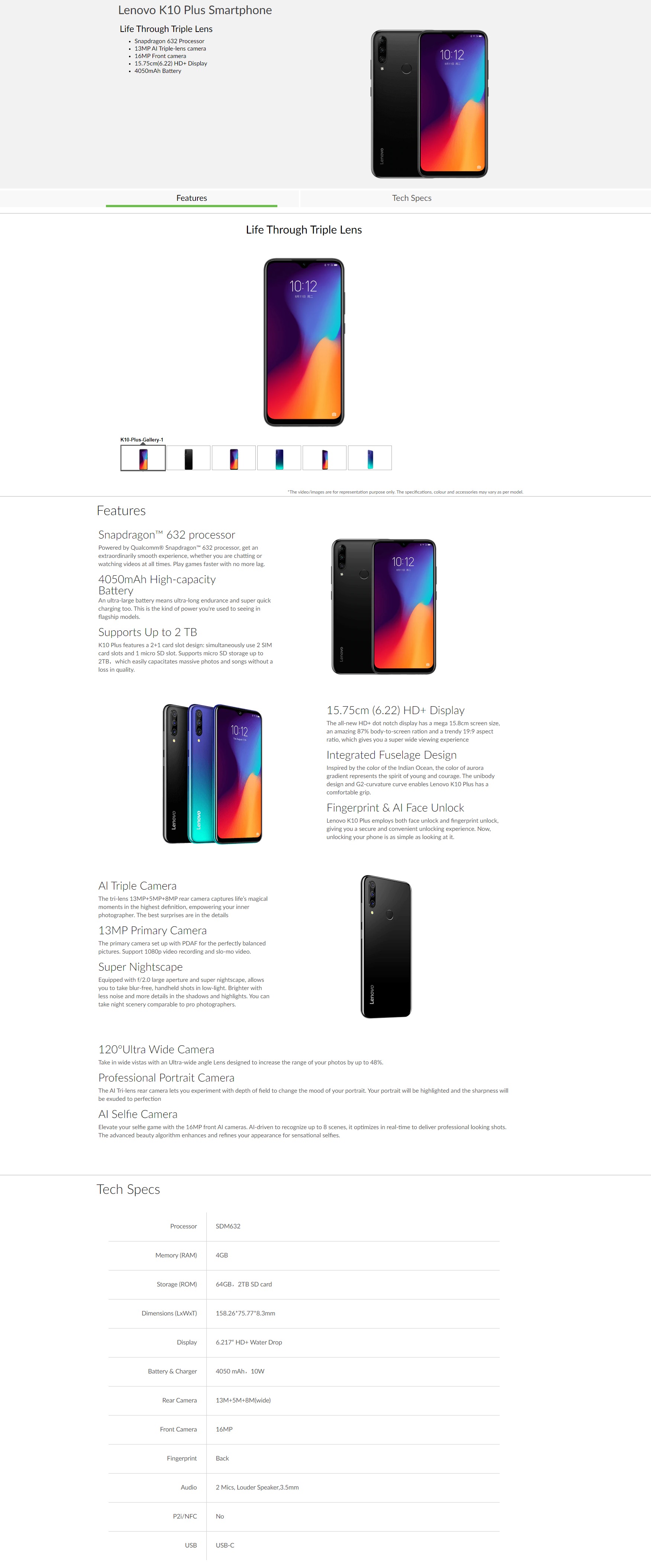 Lenovo K10 Plus 6 22 64gb 4gb Ram 2 Year Local Warranty Lazada Singapore