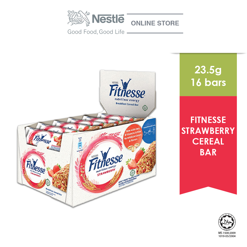 NESTLE Strawberry Fitnesse Breakfast Cereal Bar, 16 Bars, 23.5g Each