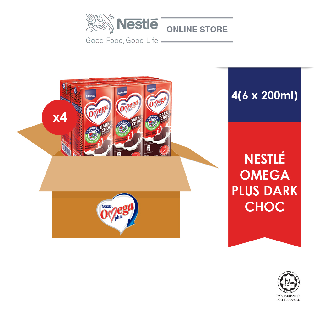NESTLE OMEGA PLUS Dark Chocolate 6 Packs 200ml, (Carton)