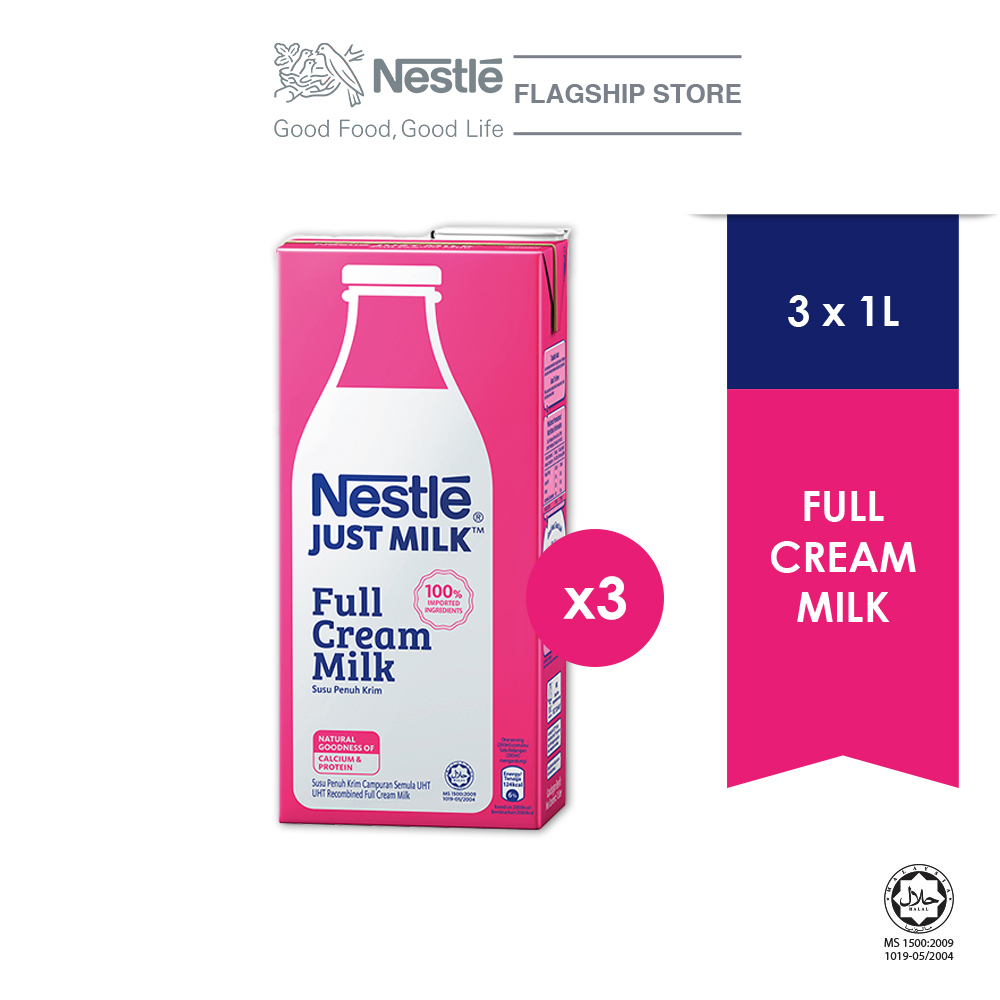 NESTLE JUST MILK™ Full Cream 1L, x3 packs
