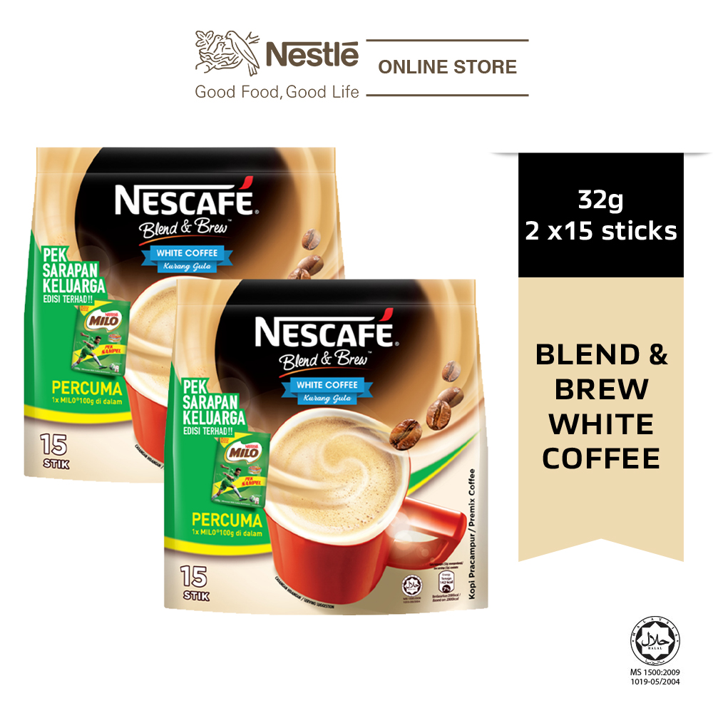 NESCAFÉ Blend and Brew White Coffee 15x32g, Free Milo Softpack 100g, x2