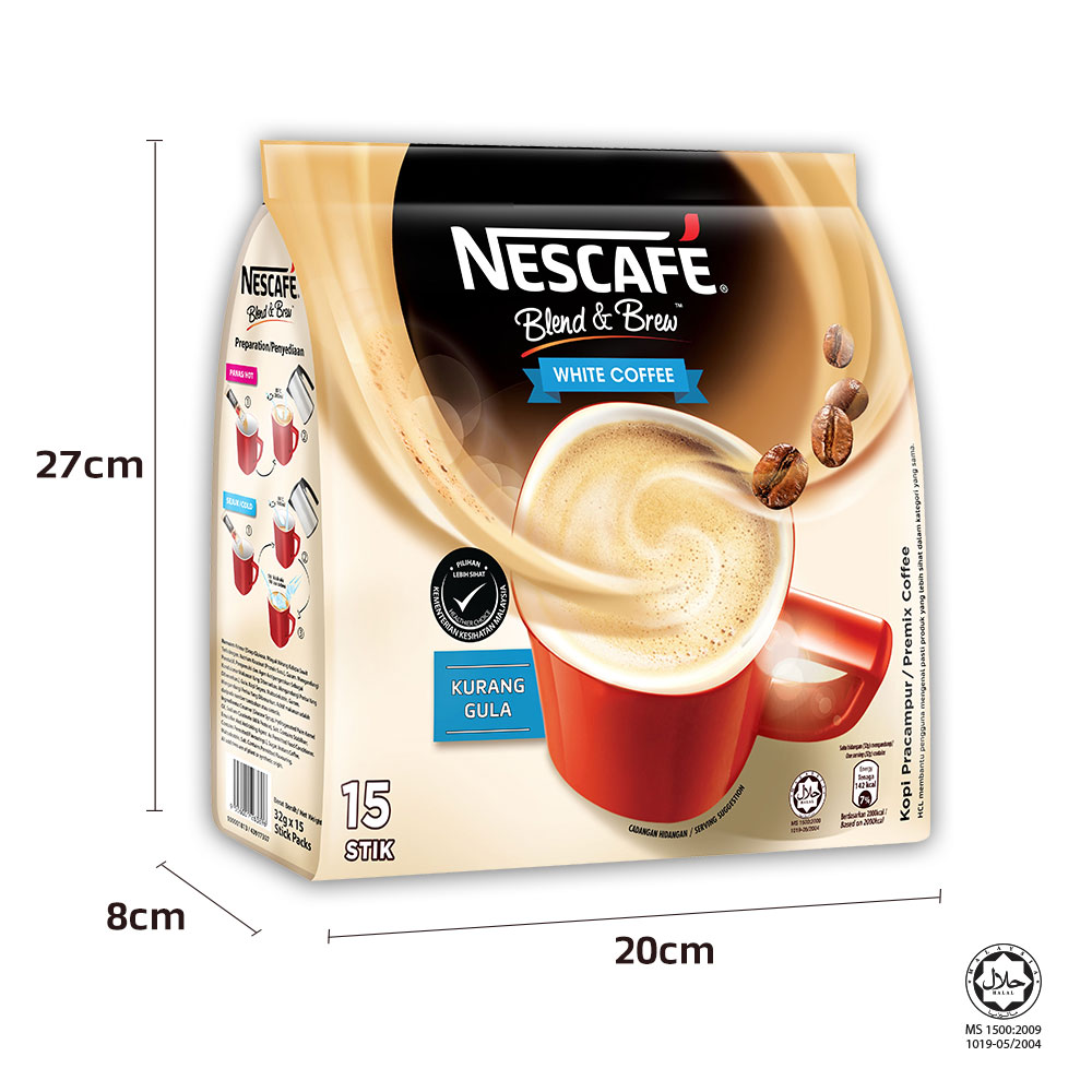 NESCAFÉ Blend and Brew White Coffee 15x32g, Free Milo