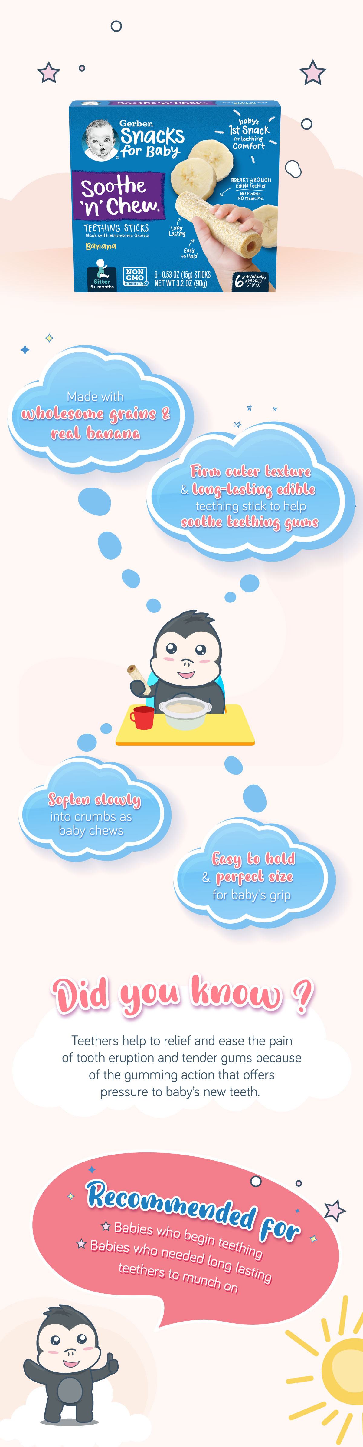 Gerber Soothe N Chew Teething Sticks 15g (Stick) BB King Kong