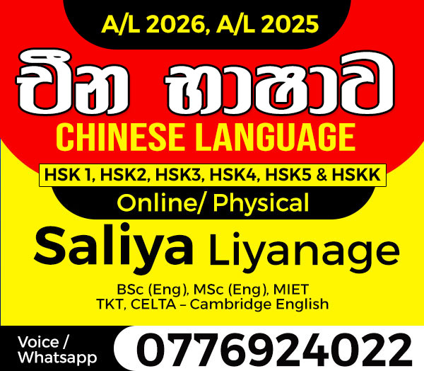 Receive an A grade for Chinese (A/L) from an experienced teacher. Online and group classes. Saliya Liyanage 0776924022. 