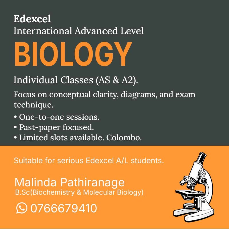 Edexcel A-Level Biology - Individual Classes (AS & A2) - Home visits (Colombo) / online
