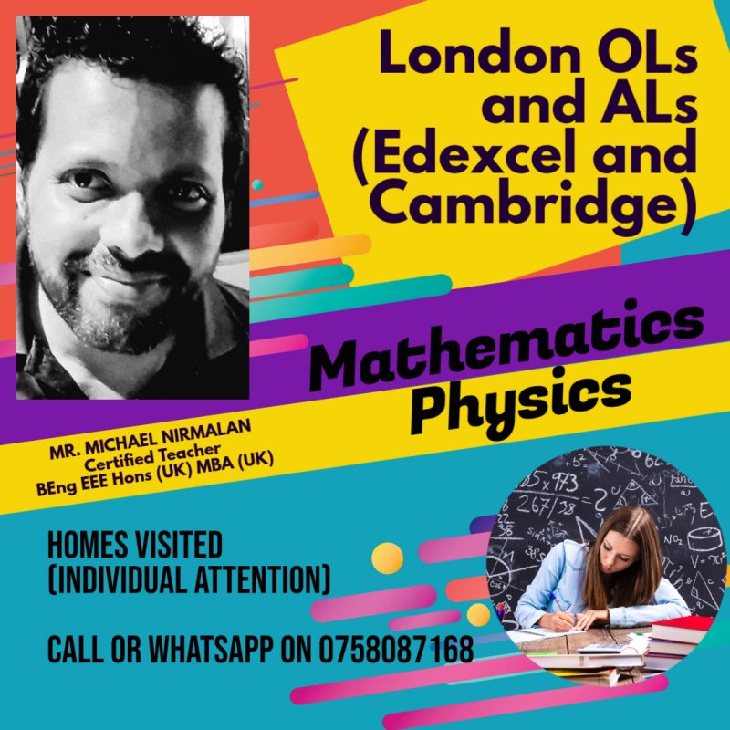 Home Tutoring (Mathematics, Physics, Computing and Chemistry) (London Exams)