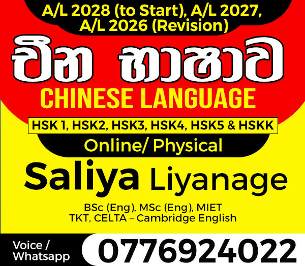 Receive an A grade for Chinese (A/L) from an experienced teacher. Online and group classes. Saliya Liyanage 0776924022. 