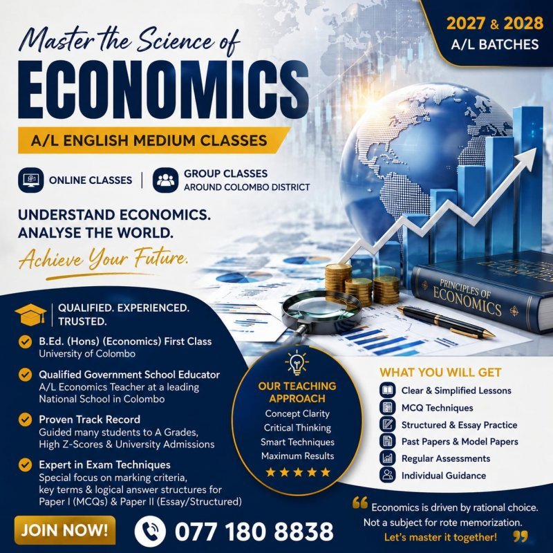 ECONOMICS A/L ENGLISH MEDIUM CLASSES 2027 and 2028 A/L BATCHES 