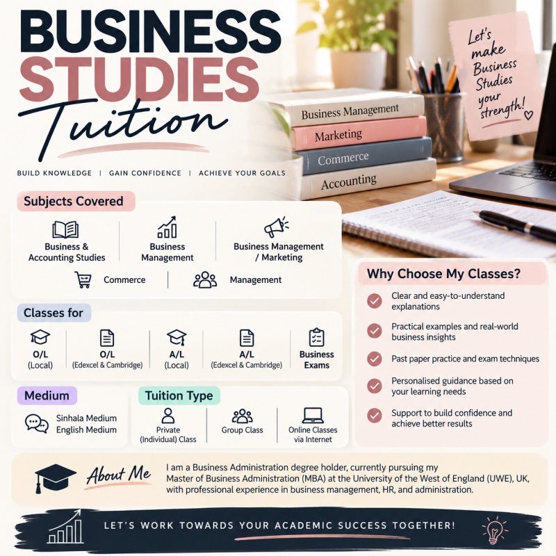 GCE AL Accounting & Business Studies Classes (Online / Individual & Group)
