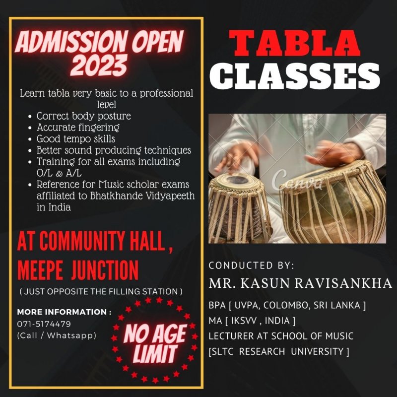 North Indian Music / Tabla Classes / No Age Limit [English & Sinhala