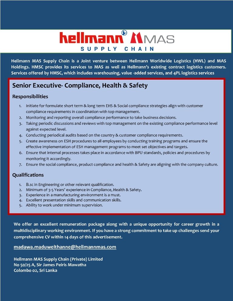 Senior Executive Compliance, Health & Safety Hellmann MAS Supply