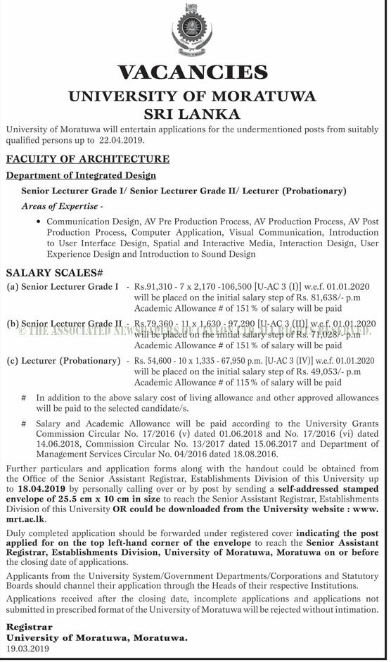 Senior Lecturer, Lecturer - University of Moratuwa