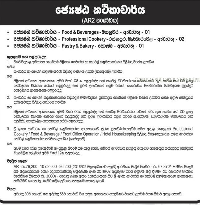 Senior Lecturer, Assistant Lecturer - Sri Lanka Institute of Tourism & Hotel Management