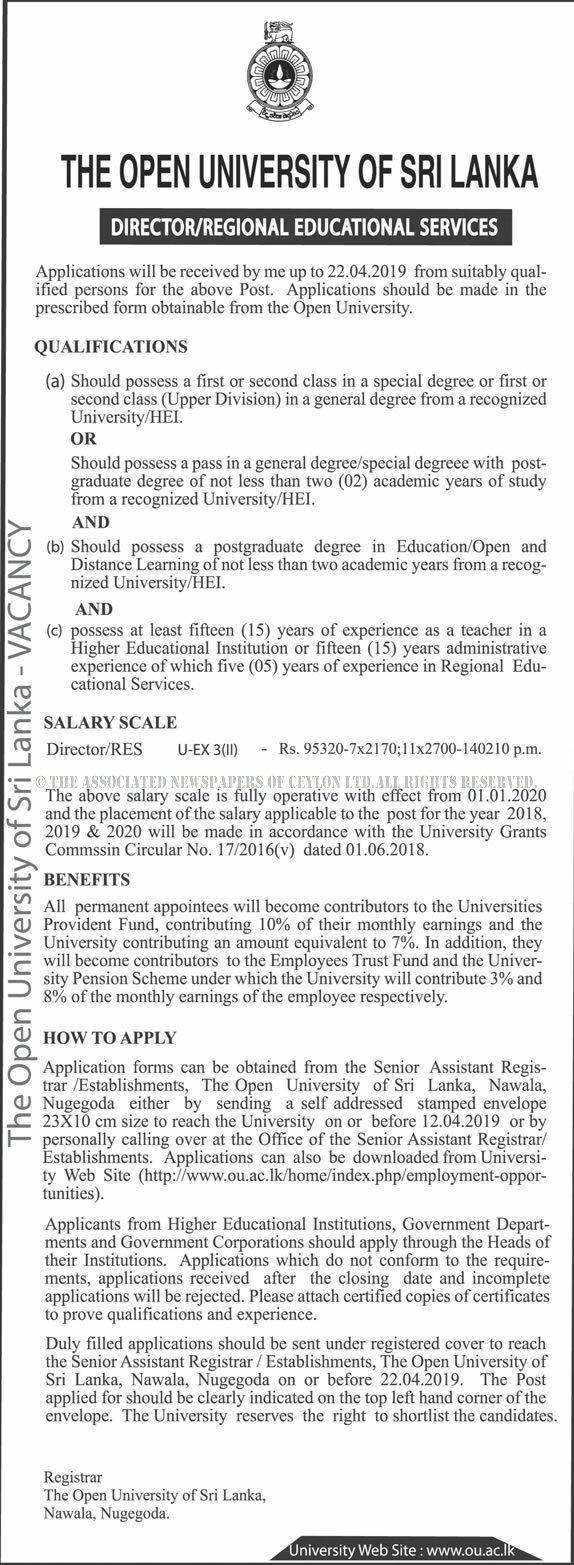 Director (Regional Educational Services) - Open University of Sri Lanka