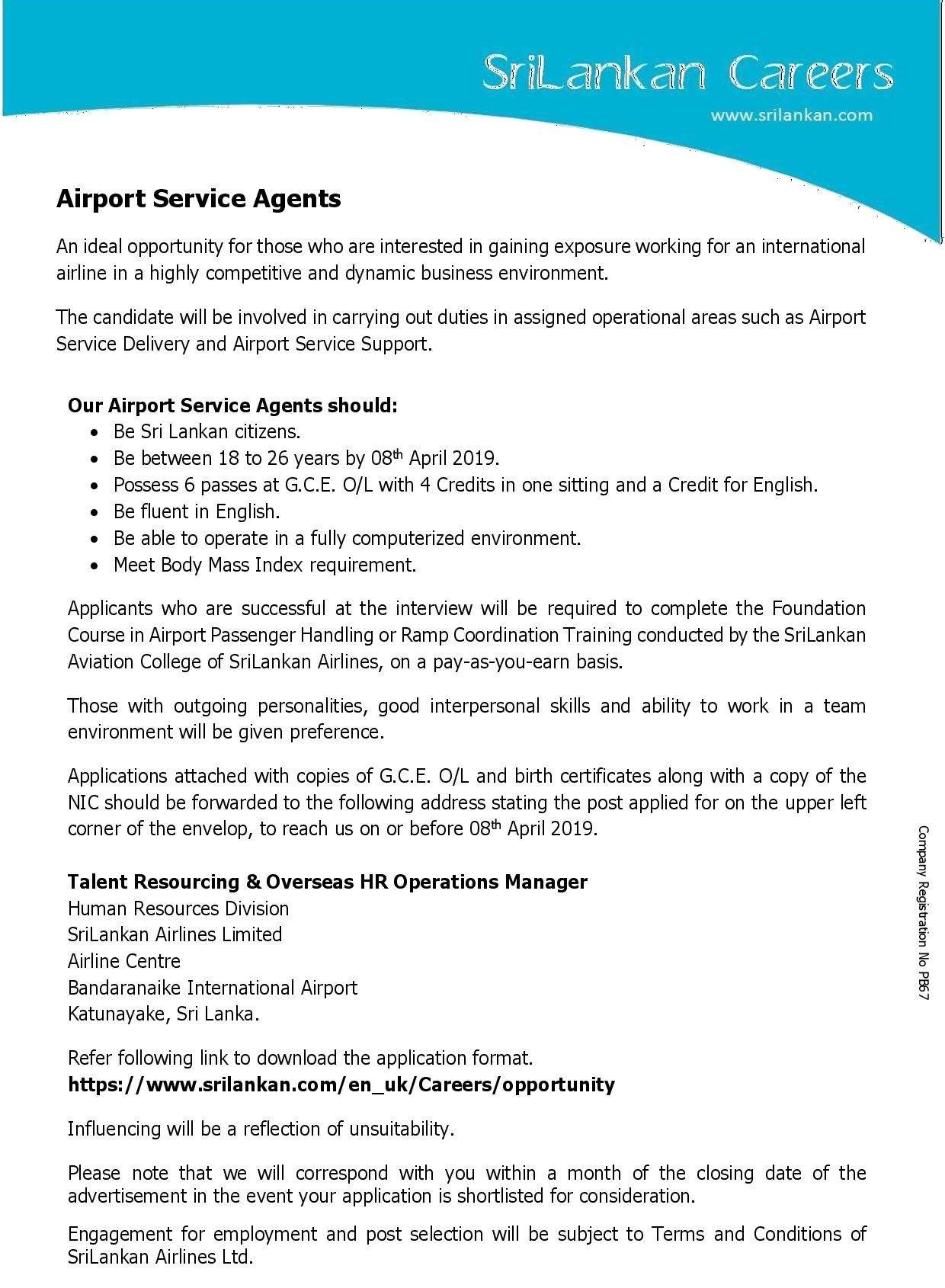 Airport Service Agent - SriLankan Airlines Limited