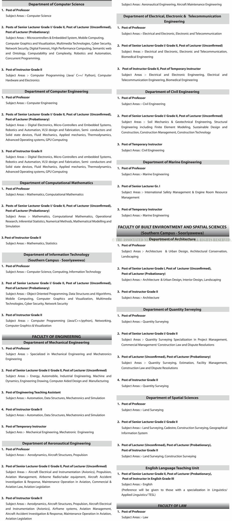 Professor & Librarian, Lecturer, Engineering Teaching Assistant, Instructor, Demonstrator, Tutor, University Medical Officer, Software Engineer, System Analyst, Web Developer, Network Administrator - General Sri John Kotelawala Defence University 