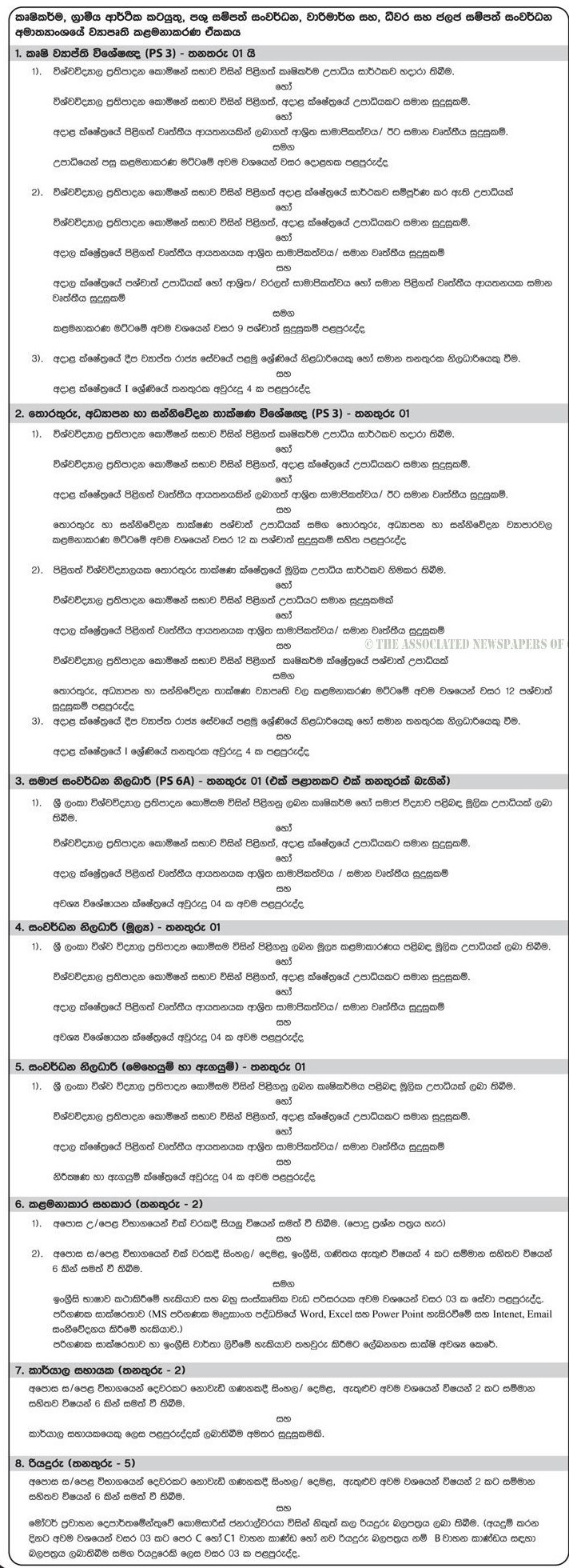 Management Assistant, Development Officer, Office Assistant, Data Retry Operator, Project Accountant, Driver & More Vacancies - Ministry of Agriculture, Rural Economic Affairs, Livestock Development, Irrigation & Fisheries & Aquatic Resources Development  