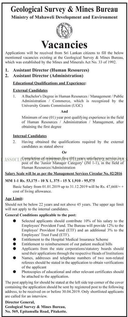 Assistant Director (HR, Administrator) - Geological Survey & Mines Bureau