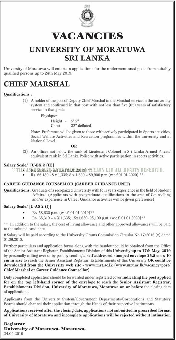 Chief Marshal, Career Guidance Counsellor - University of Moratuwa