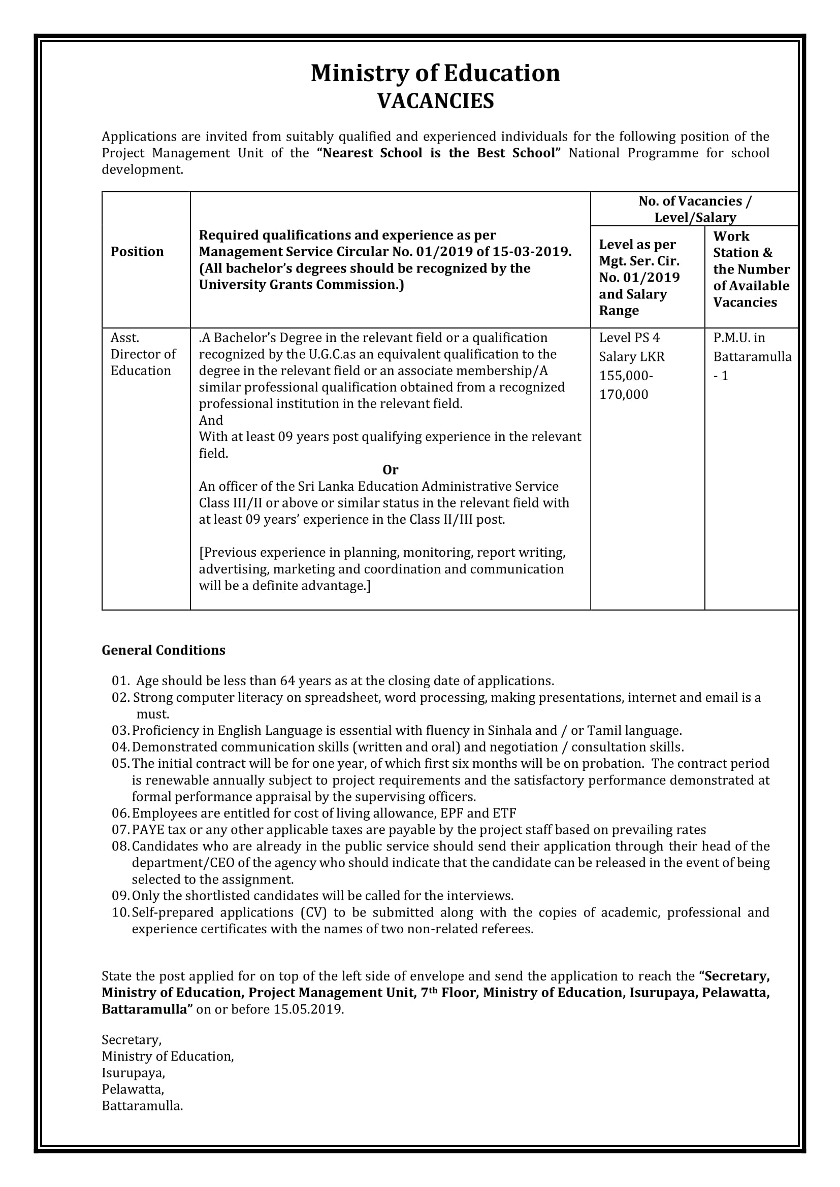 Assistant Director of Education - Ministry of Education