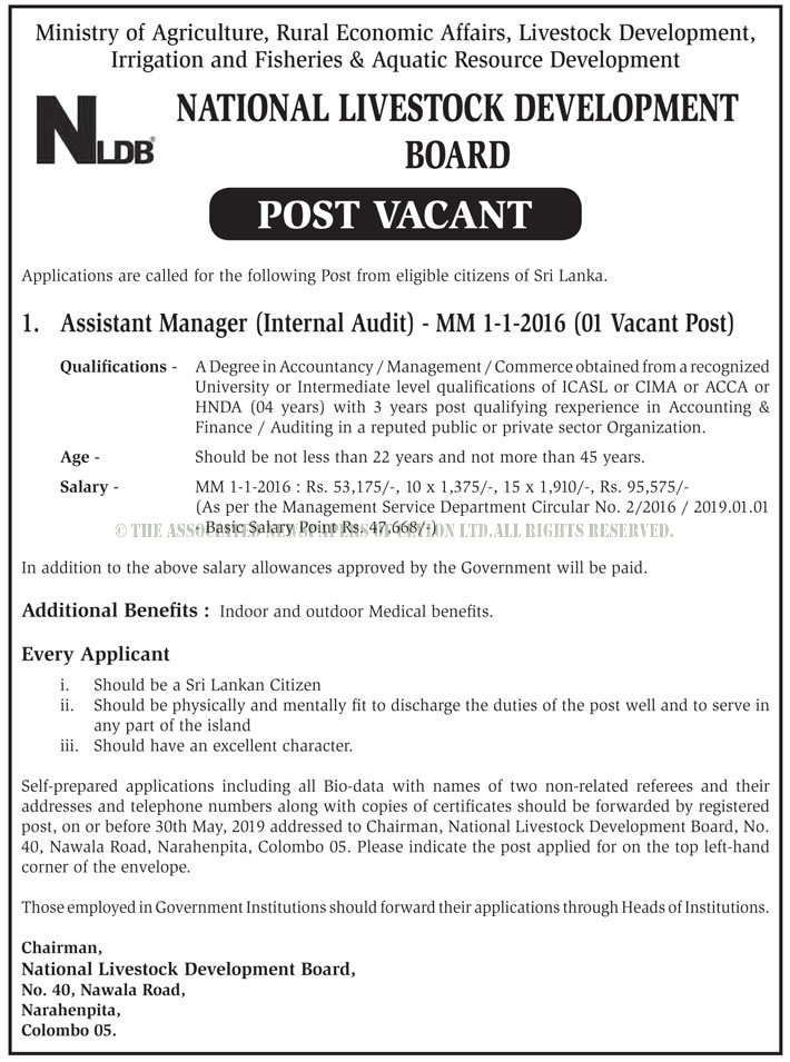 Assistant Manager (Internal Audit) - National Livestock Development Board