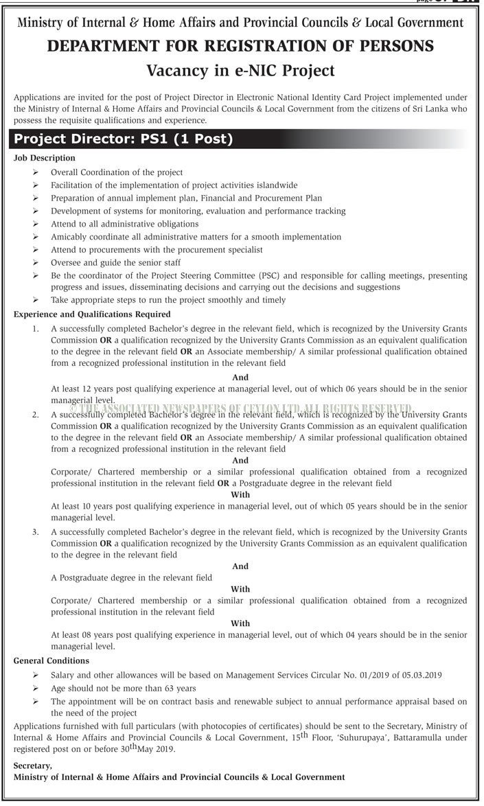 Project Director - Department for Registration of Persons