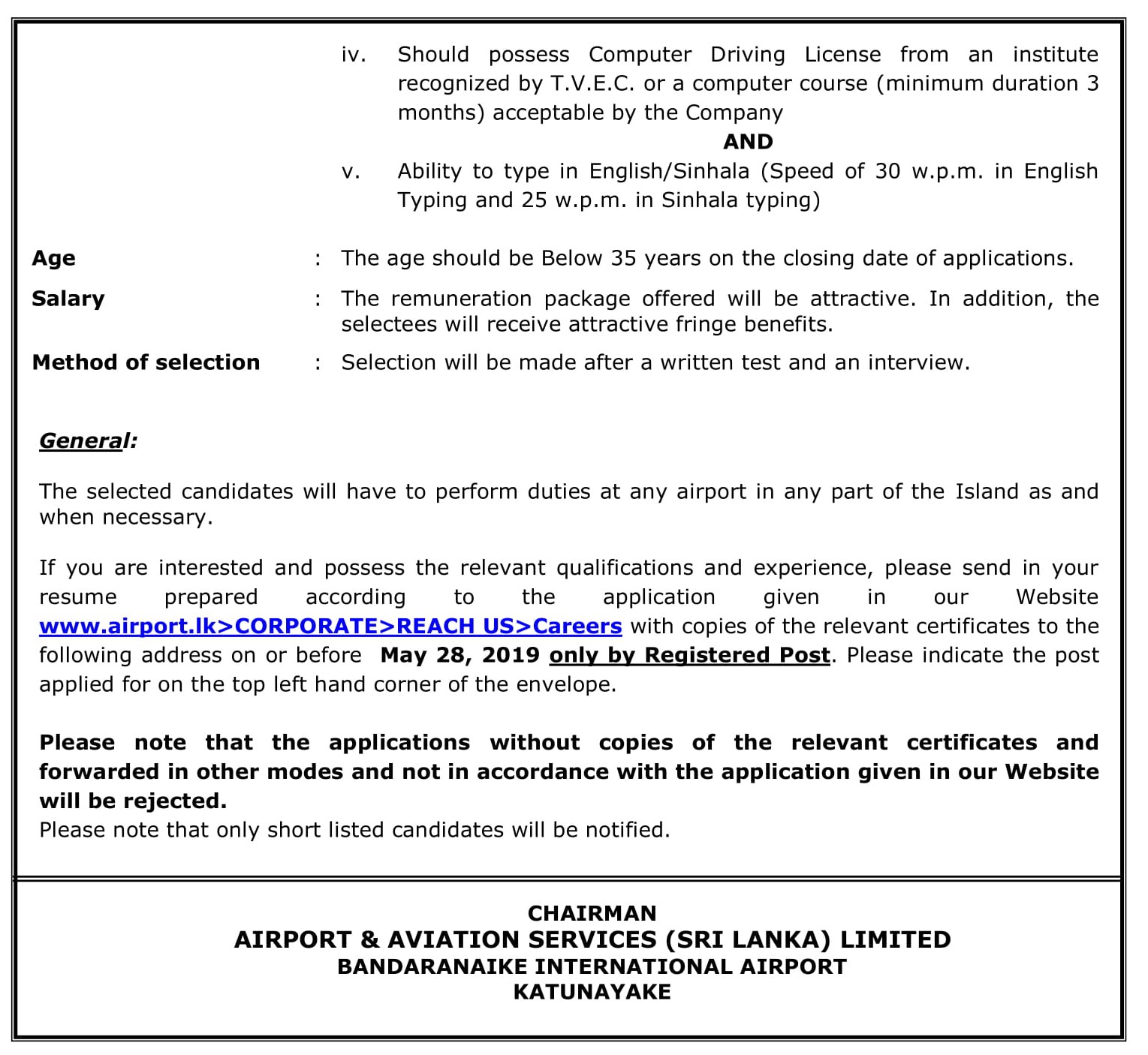 Management Assistant - Airport & Aviation Services (Sri Lanka) Ltd