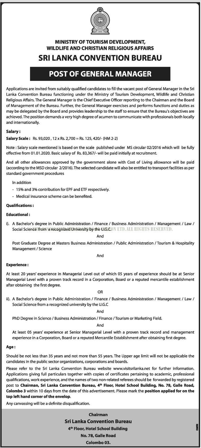 General Manager - Sri Lanka Convention Bureau