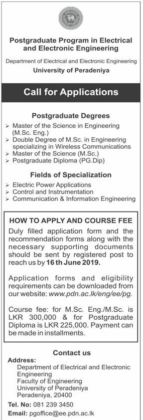 Postgraduate Program in Electrical & Electronic Engineering - University of Peradeniya