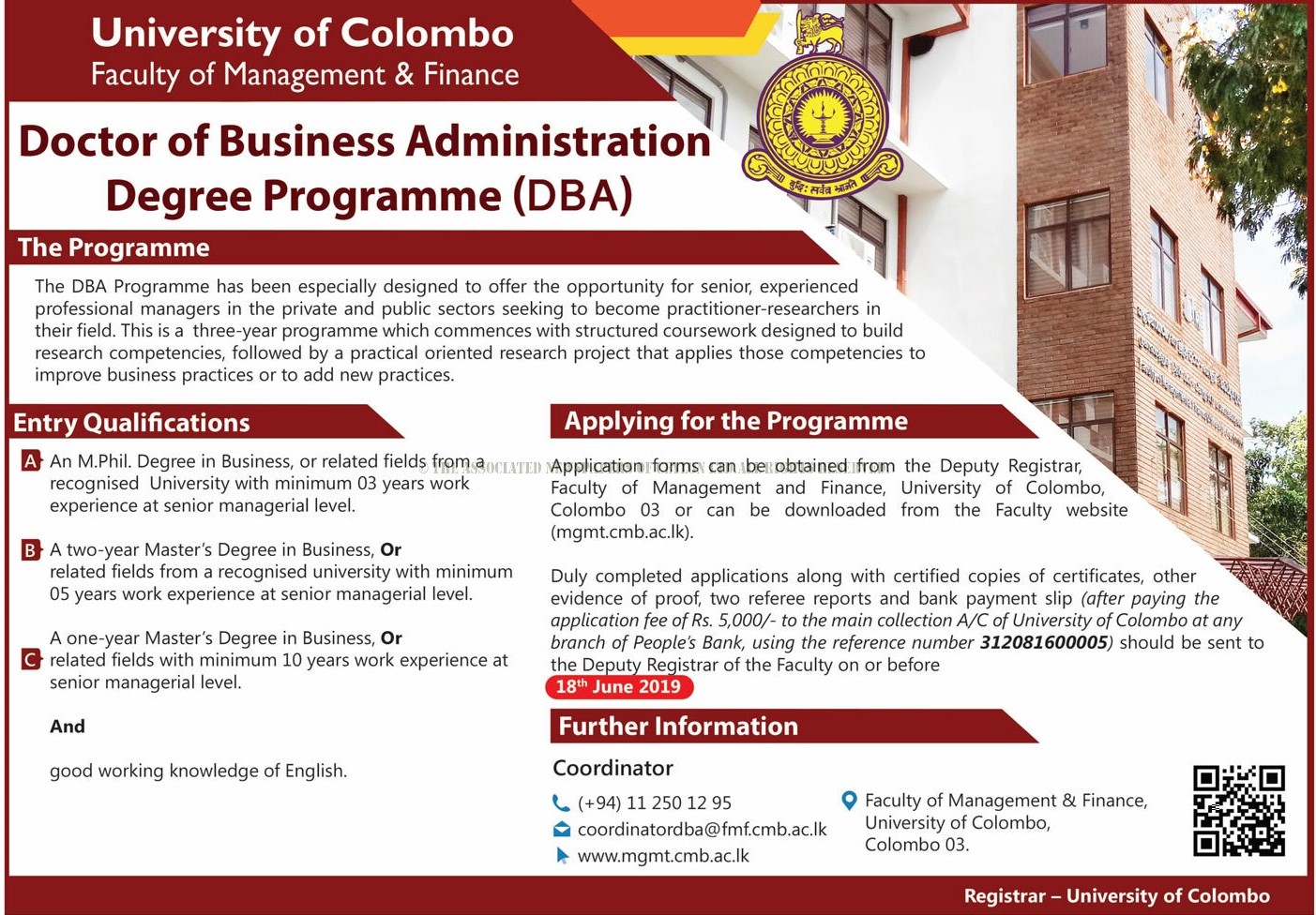 Doctor of Business Administration Degree Programme - Faculty of Management & Finance - University of Colombo