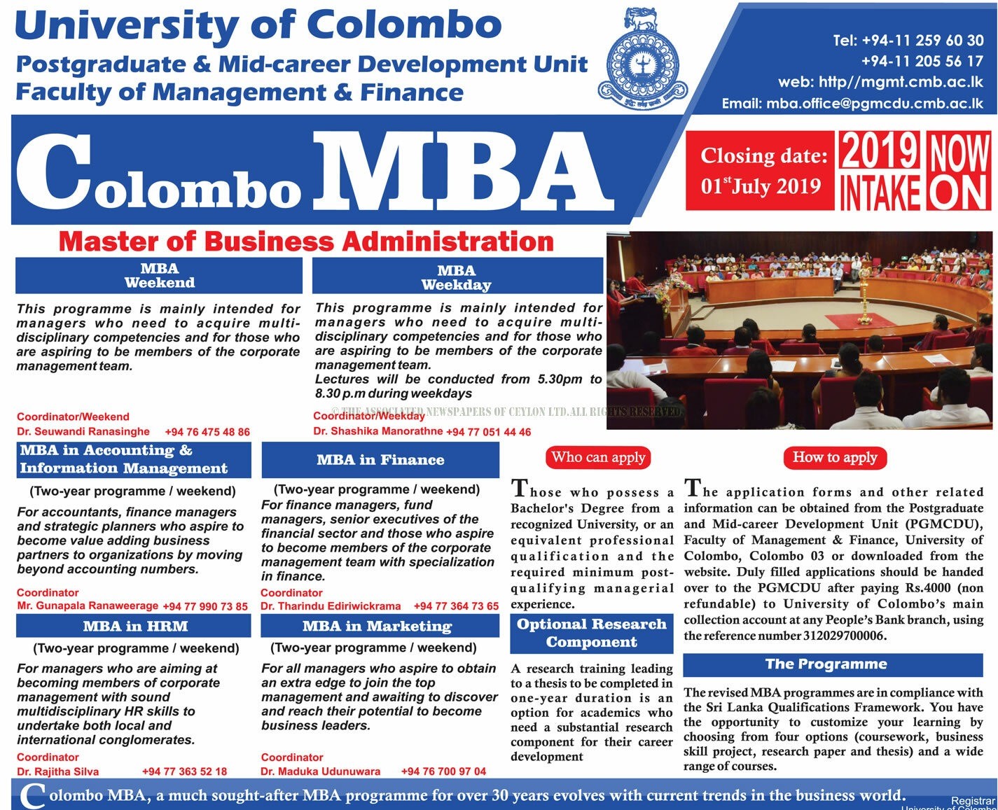 Master of Business Administration - Faculty of Management & Finance - University of Colombo