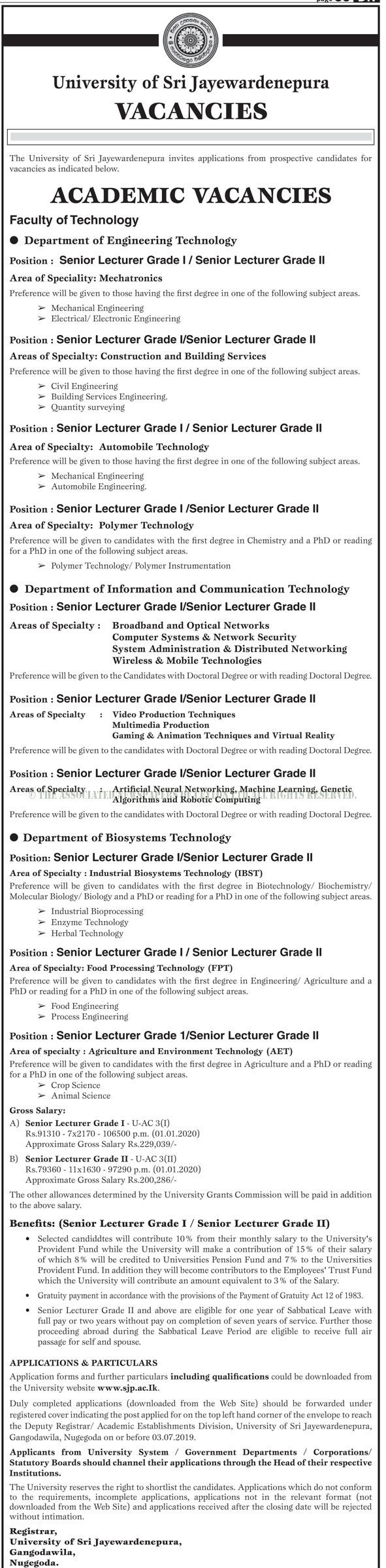 Senior Lecturer - University of Sri Jayewardenepura