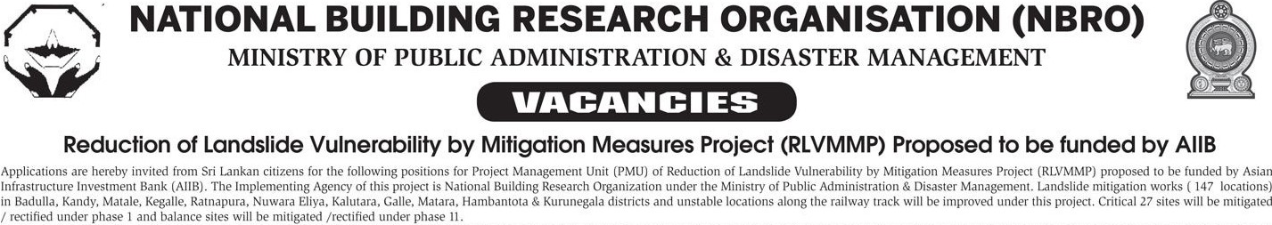 Project Secretary, Project Accountant, Procurement/Project Engineer, Geologist, Geotechnical Engineer, Procurement Specialist, Deputy Project Director - National Building Research Organization (NBRO)