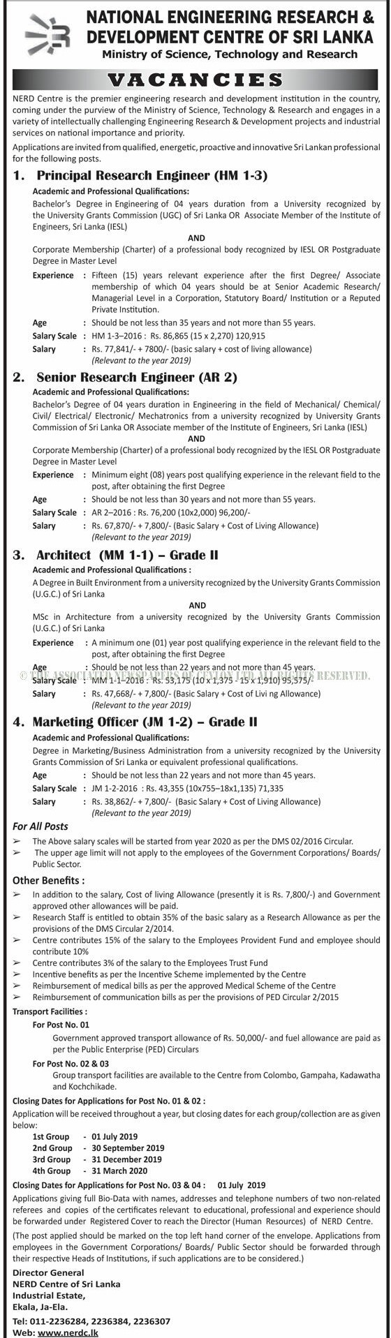 Principal Research Engineer, Senior Research Engineer, Architect, Marketing Officer - National Engineering Research & Development Centre