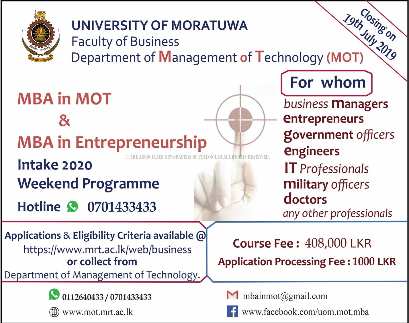 MBA in MOT & MBA in Entrepreneurship - Faculty of Business - University of Moratuwa