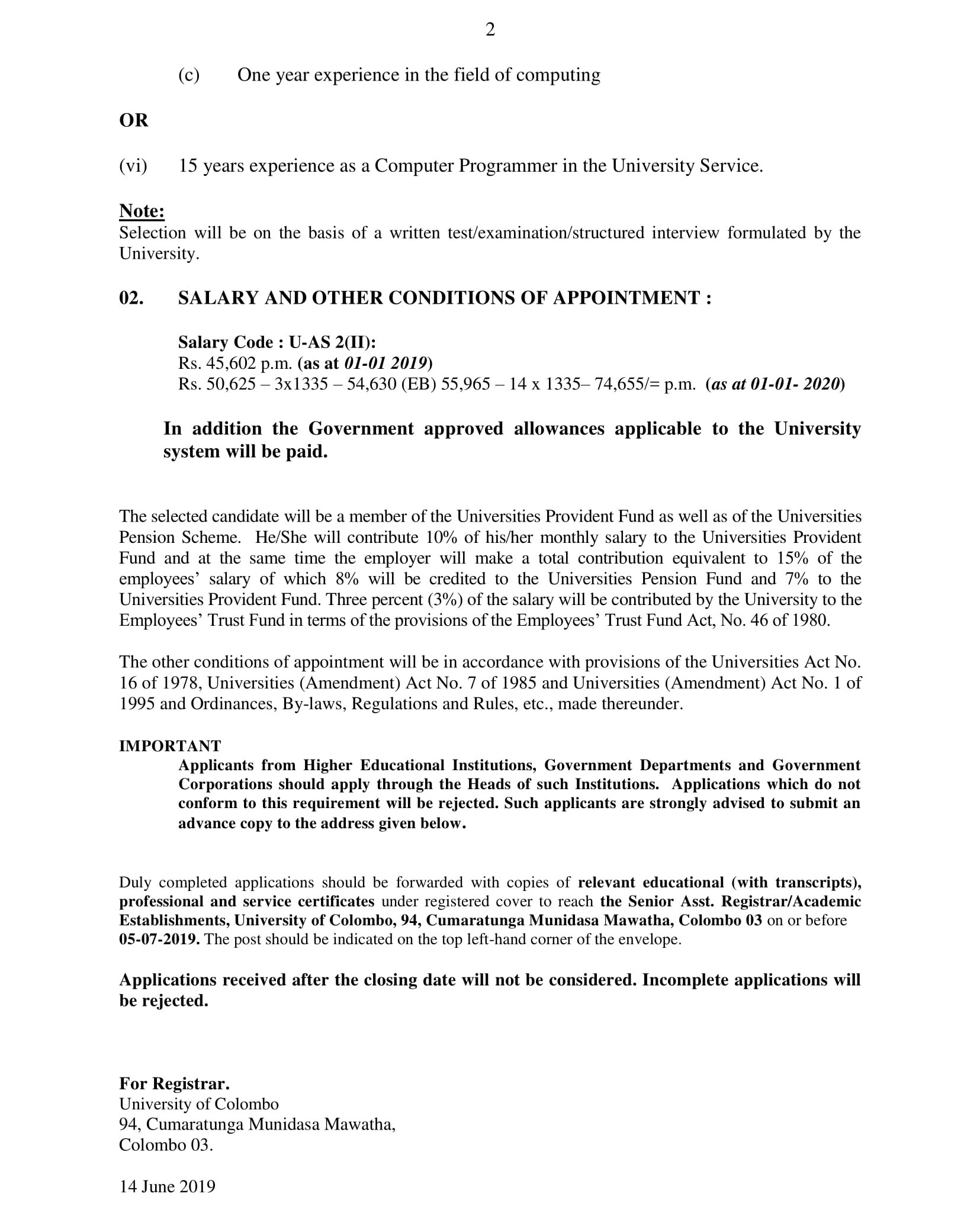 Programmer cum Systems Analyst - Department of Mathematics - University of Colombo