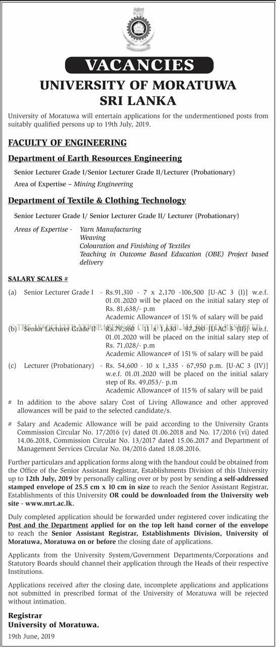 Senior Lecturer, Lecturer - Faculty of Engineering - University of Moratuwa