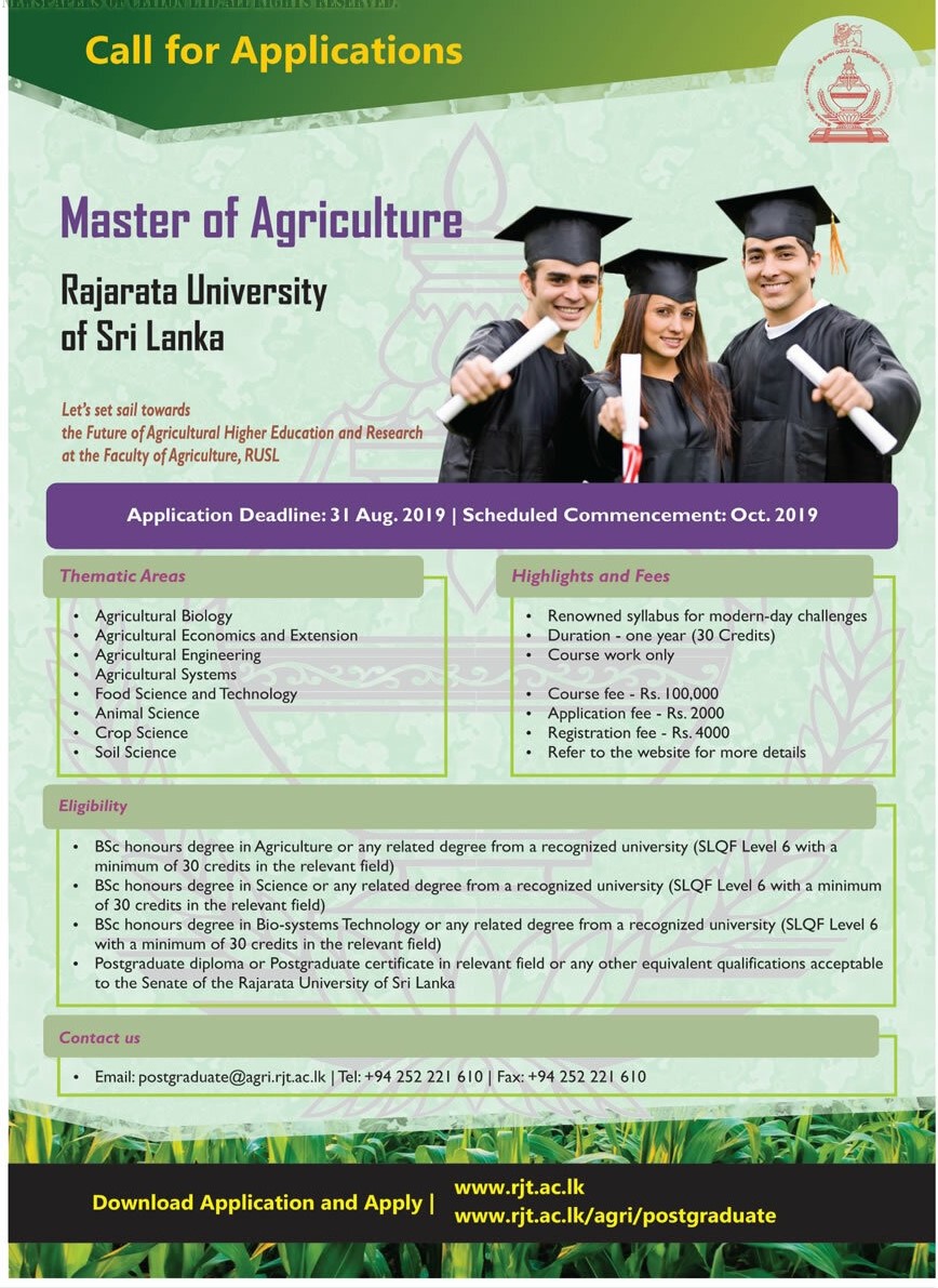 Master of Agriculture - Rajarata University of Sri Lanka