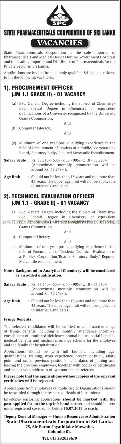 Procurement Officer, Technical Evaluation Officer - State Pharmaceuticals Corporation