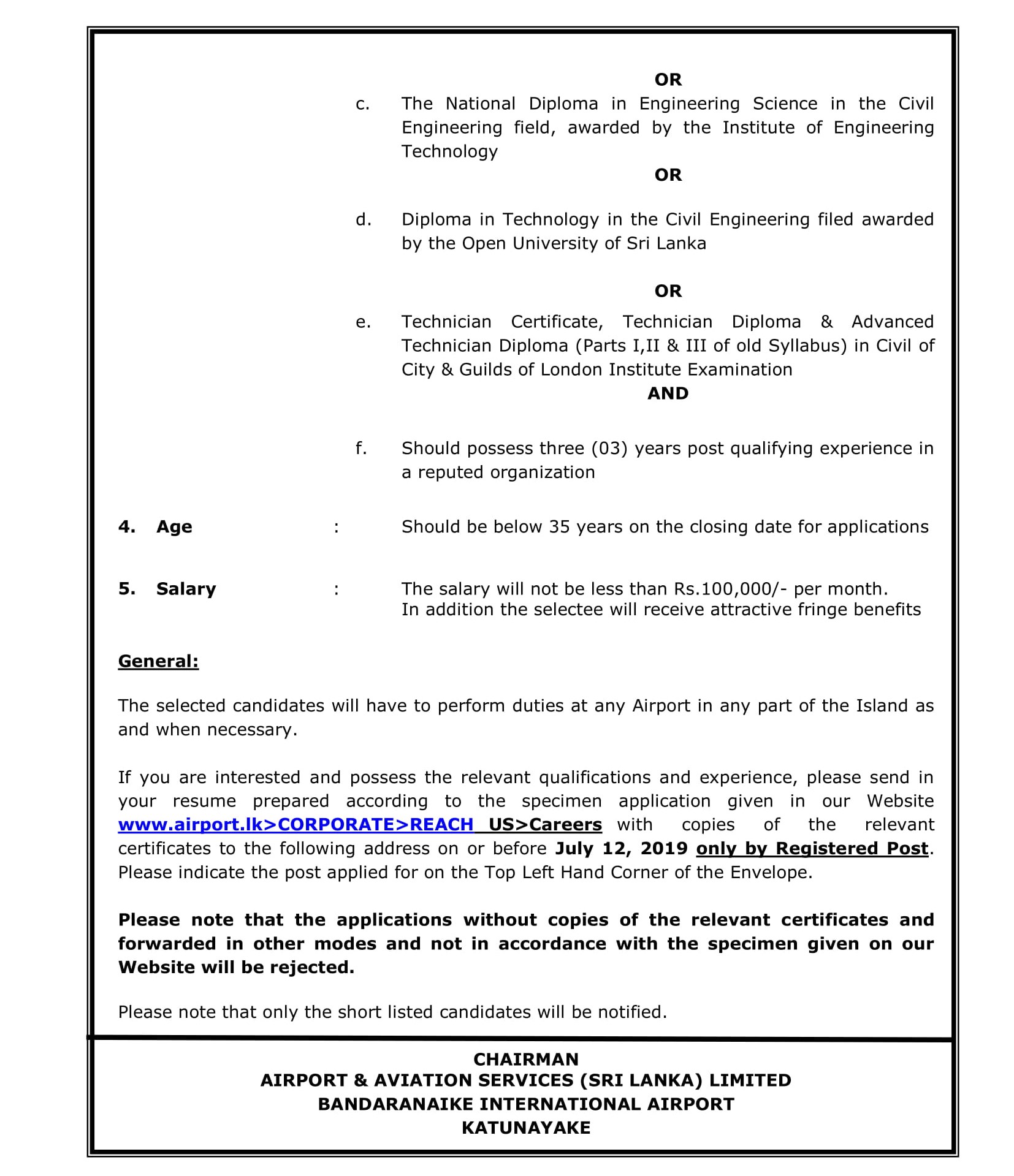 Technical Officer (Civil) - Airport & Aviation Services (Sri Lanka) Limited