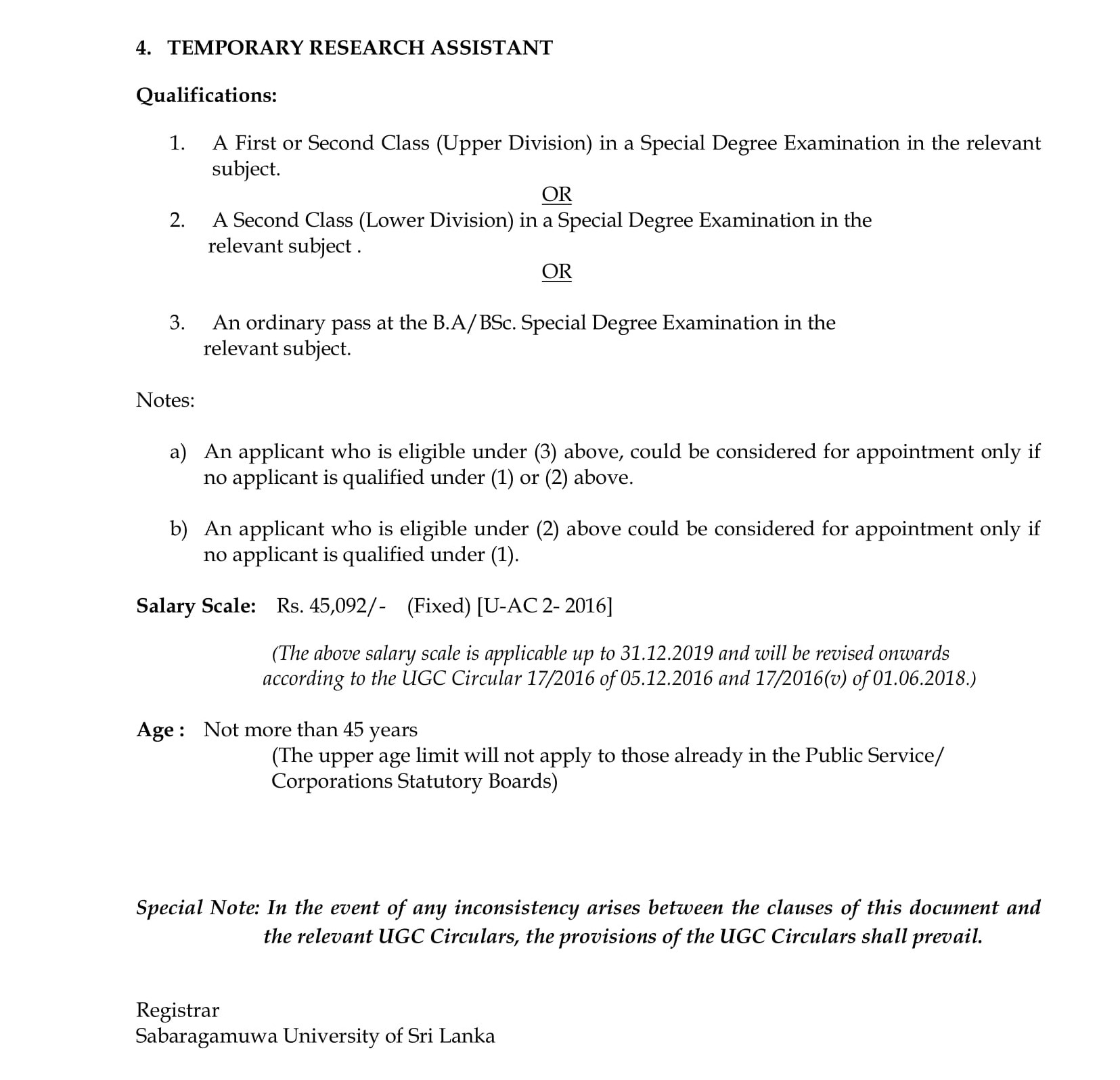 Assistant Librarian, Senior Assistant Librarian, Research Assistant - Sabaragamuwa University of Sri Lanka